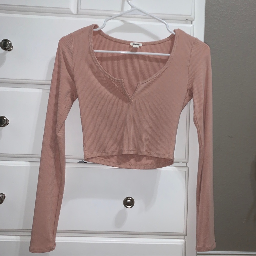 Garage Pink Cropped Ribbed Long Sleeve